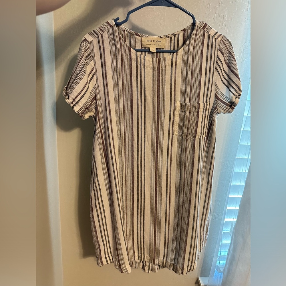 Cloth & Stone Striped Dress - Cream and Brown